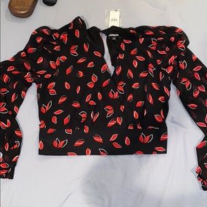 Express long sleeved crop top NWT black and red